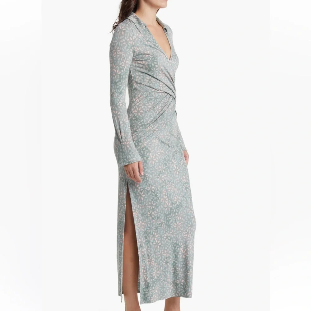 NWT! Free People Shayla Floral Long Sleeve Wrap Dress Minto Combo Large - Picture 4 of 14